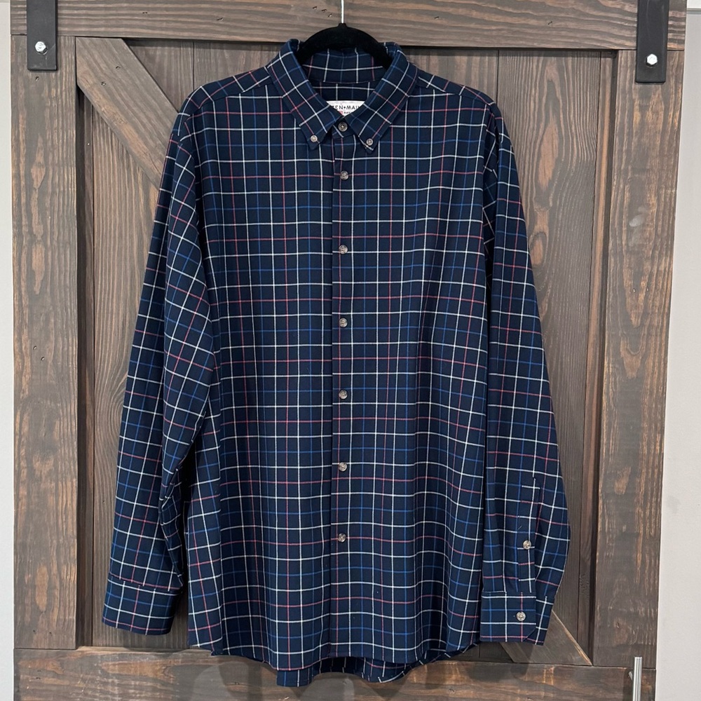 Mizzen+Main‎ Men’s Blue Plaid Trim Fit Button Down Shirt Long Sleeve Size XXL